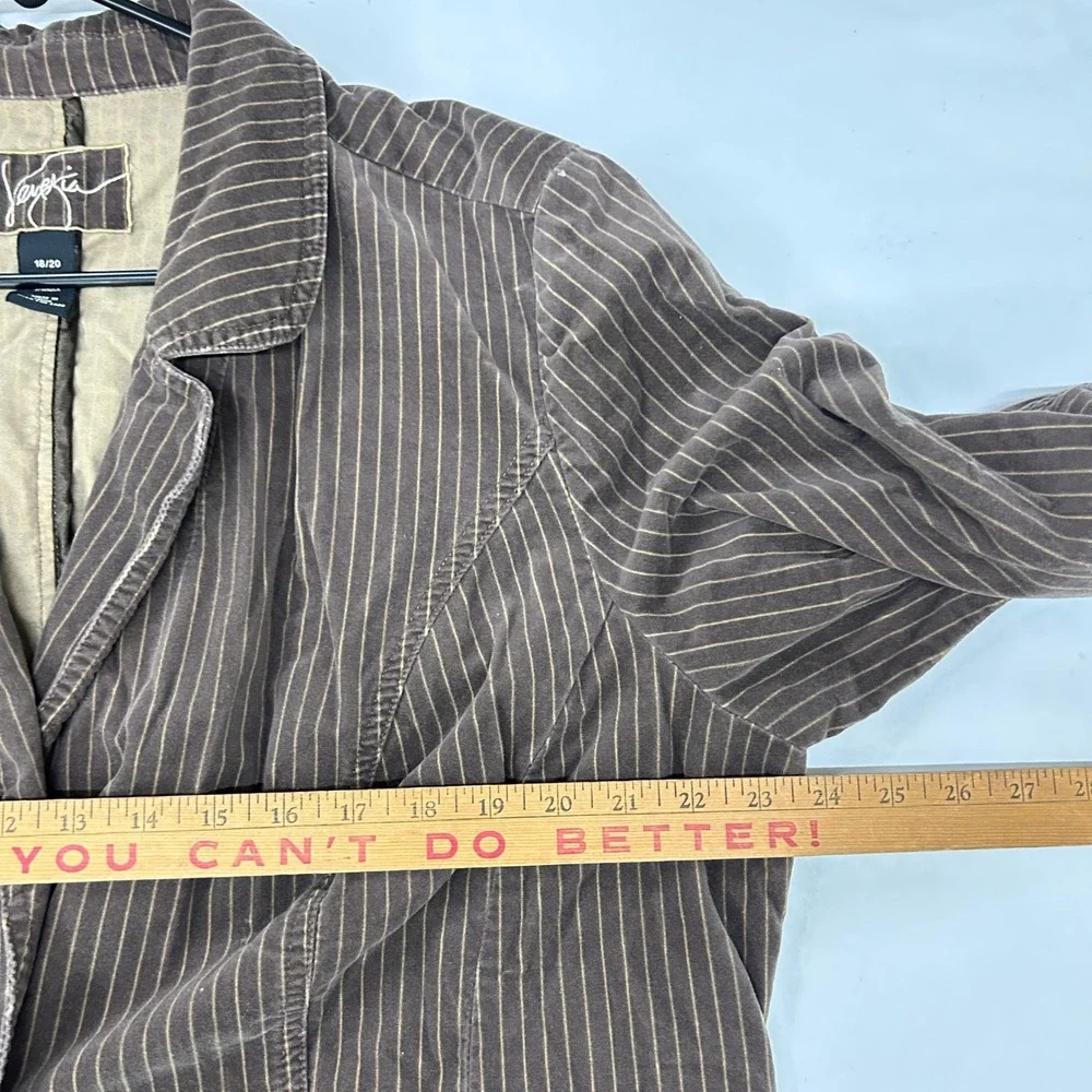 Brown Pinstripe Cotton Stretch Blazer 18/20 Academia Preppy Workwear Venezia
